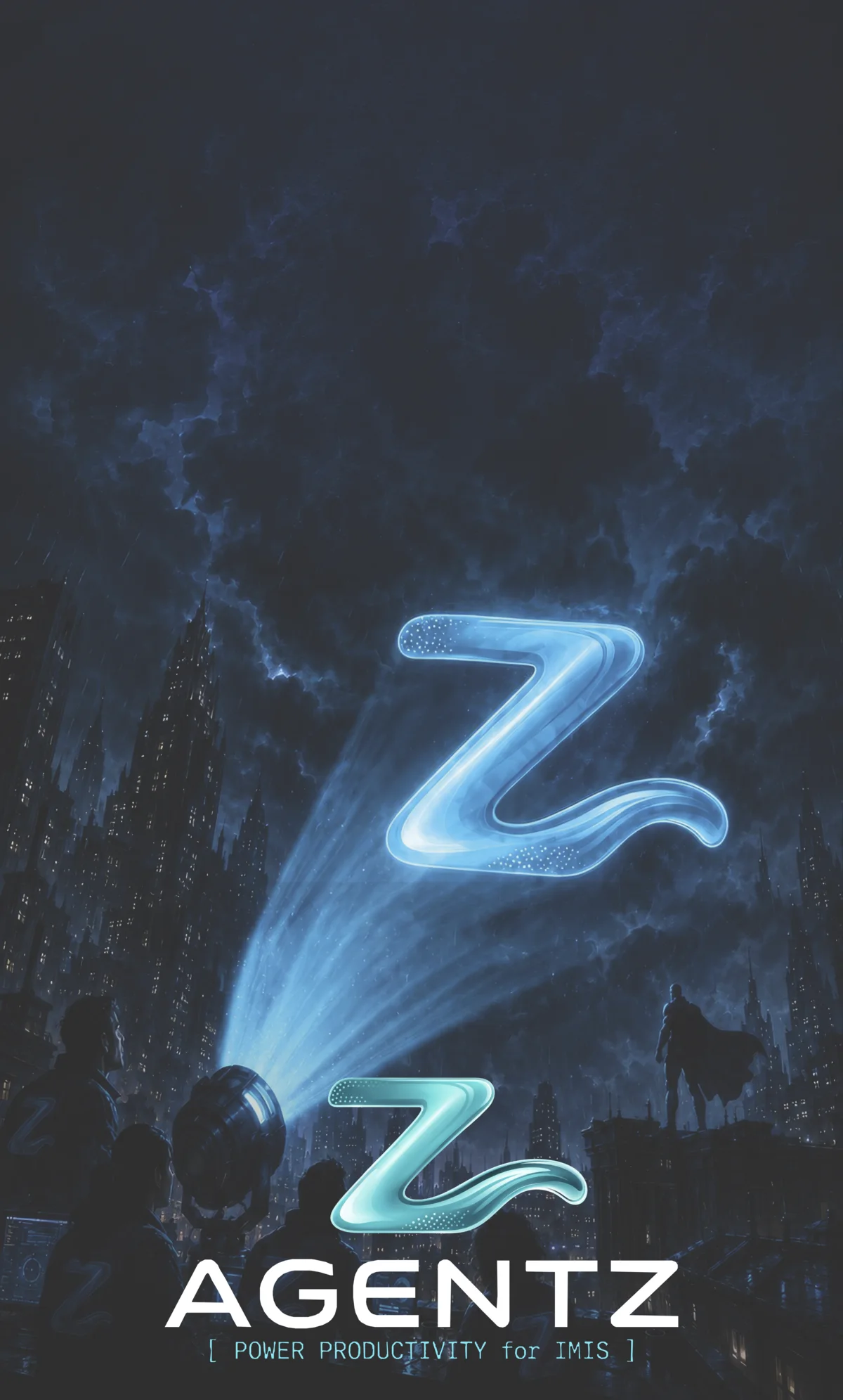 AgentZ brand runner with the Master Z over a night city